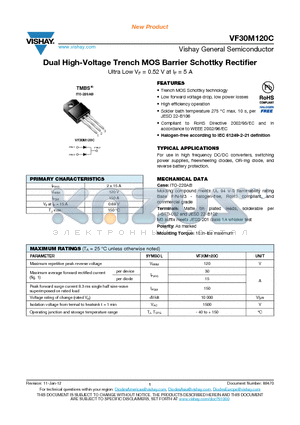 VF30M120C datasheet - Dual High-Voltage Trench MOS Barrier Schottky Rectifier