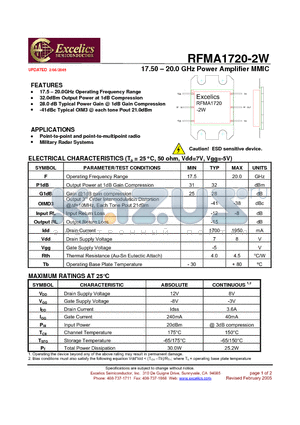 RFMA1720-2W datasheet - 17.50 - 20.0 GHz Power Amplifier MMIC