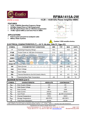 RFMA1415A-2W datasheet - 14.20 - 14.60 GHz Power Amplifier MMIC