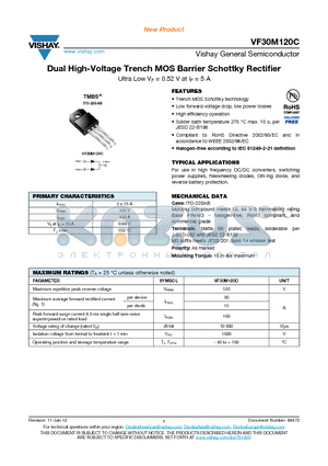 VF30M120C-M3/4W datasheet - Dual High-Voltage Trench MOS Barrier Schottky Rectifier