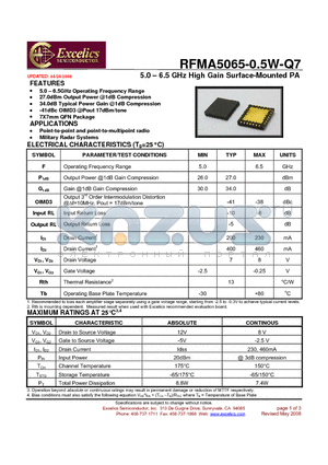 RFMA5065-0.5W-Q7 datasheet - 5.0 - 6.5 GHz High Gain Surface-Mounted PA