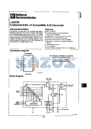 UA9708PC datasheet - 6-CHANNEL 8-BIT uP COMPATIBLE A/D CONVERTER