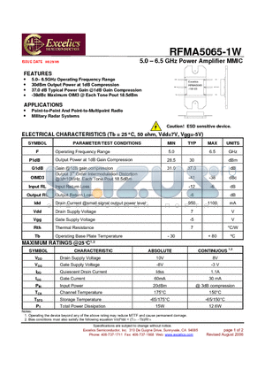 RFMA5065-1W datasheet - 5.0 - 6.5 GHz Power Amplifier MMIC