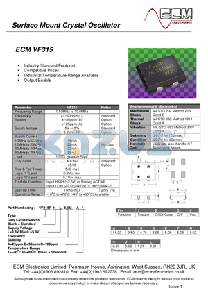 VF315 datasheet - Surface Mount Crystal Oscillator