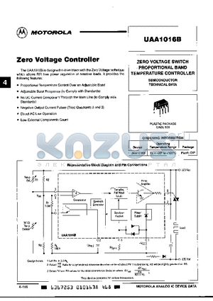 UAA1016B datasheet - ZERO VOLTAGE CONTROLLER