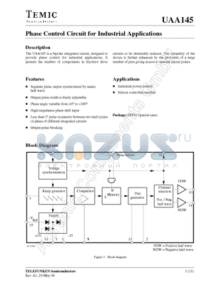 UAA145 datasheet - Phase Control Circuit for Industrial Applications