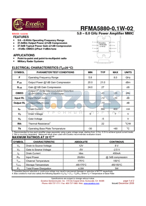 RFMA5880-0.1W-02 datasheet - 5.8 - 8.0 GHz Power Amplifier MMIC
