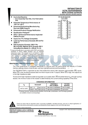 SN74AHCT244-EP datasheet - OCTAL BUFFER/DRIVER WITH 3-STATE OUTPUTS