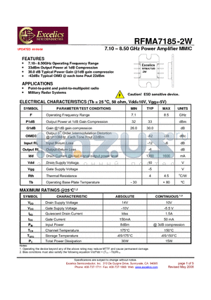 RFMA7185-2W datasheet - 7.10 - 8.50 GHz Power Amplifier MMIC