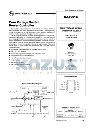UAA2016D datasheet - ZERO VOLTAGE SWITCH POWER CONTROLLER
