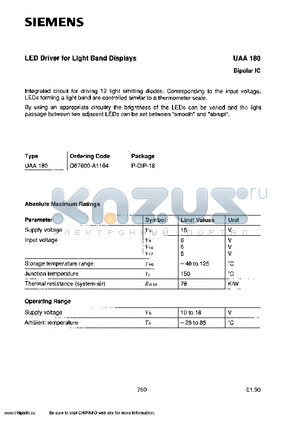 UAA180 datasheet - LED Driver for Light Band Displays