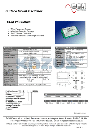 VF3BH1125.00M datasheet - Surface Mount Oscillator