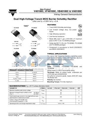 VF40100C datasheet - Dual High-Voltage Trench MOS Barrier Schottky Rectifier Ultra Low VF = 0.38 V at IF = 5 A