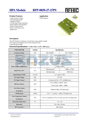 RFP-0850-27-27PS datasheet - HPA Module