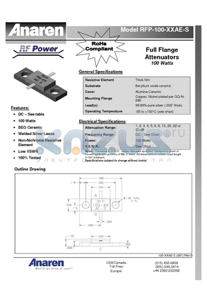 RFP-100-1AE-S datasheet - Full Flange Attenuators 100 Watts