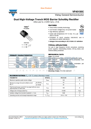VF40150C-M3-4W datasheet - Dual High-Voltage Trench MOS Barrier Schottky Rectifier