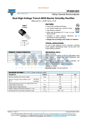 VF40M120C datasheet - Dual High-Voltage Trench MOS Barrier Schottky Rectifier