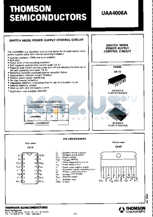 UAA4006A datasheet - SWITCH MODE POWER SUPPLY CONTROL CIRCUIT