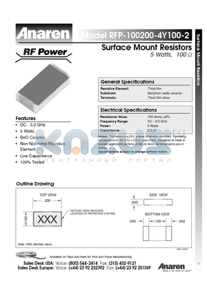 RFP-100200-4Y100-2 datasheet - Surface Mount Resistors