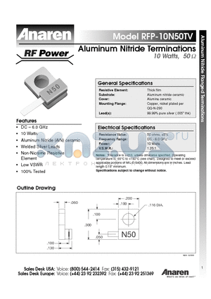 RFP-10N50TV datasheet - Aluminum Nitride Terminations