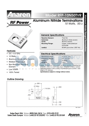 RFP-10N50TVR datasheet - Aluminum Nitride Terminations