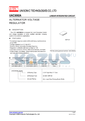UAC3092A-S20-T datasheet - ALTERNATOR VOLTAGE REGULATOR