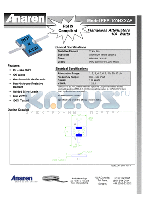 RFP-100NXXAF datasheet - Flangeless Attenuators 100 Watts