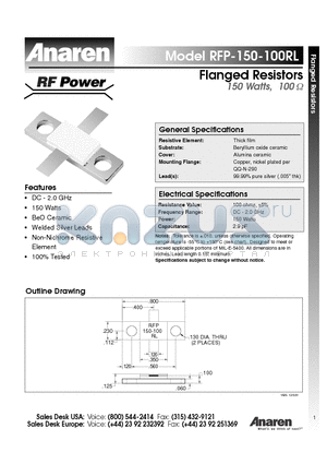 RFP-150-100RL datasheet - Flanged Resistors