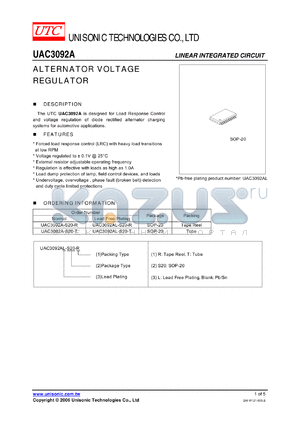 UAC3092AL-S20-T datasheet - ALTERNATOR VOLTAGE REGULATOR