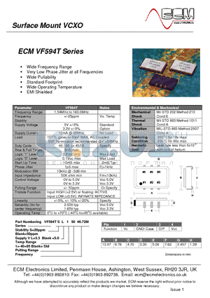 VF594T datasheet - Surface Mount VCXO