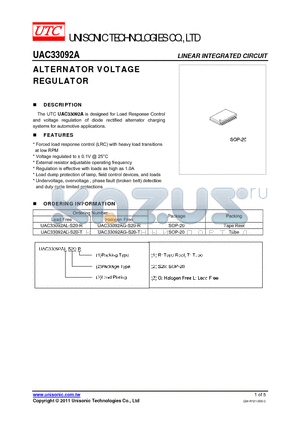 UAC33092A datasheet - ALTERNATOR VOLTAGE REGULATOR