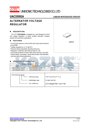 UAC33092AL-S20-R datasheet - ALTERNATOR VOLTAGE REGULATOR