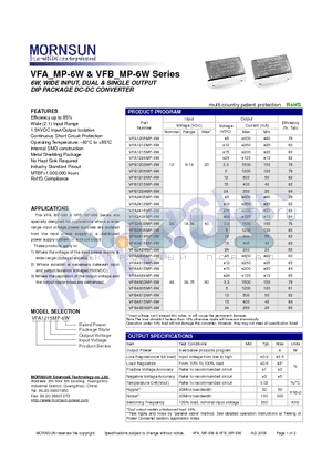 VFA1224MP-6W datasheet - DIP PACKAGE DC-DC CONVERTER