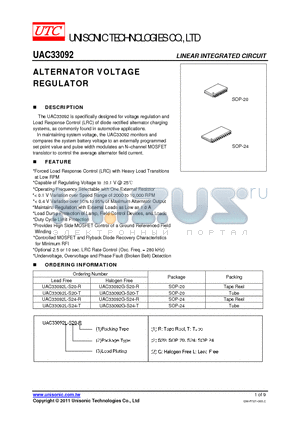 UAC33092G-S20-R datasheet - ALTERNATOR VOLTAGE REGULATOR