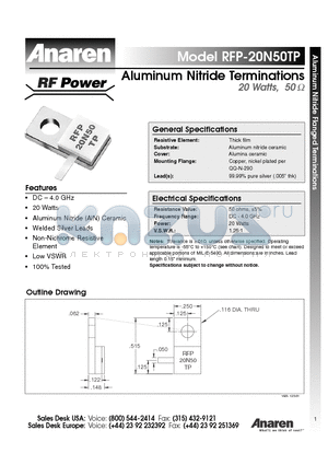 RFP-20N50TP datasheet - Aluminum Nitride Terminations