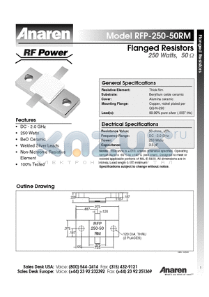 RFP-250-50RM datasheet - Flanged Resistors