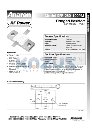 RFP-250-100RM datasheet - Flanged Resistors