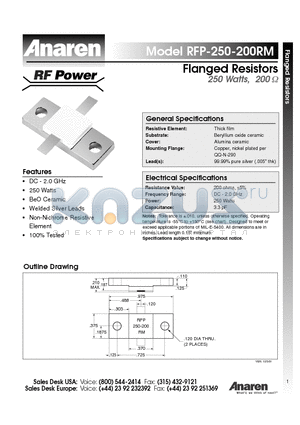 RFP-250-200RM datasheet - Flanged Resistors