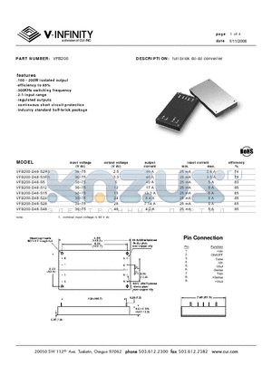 VFB200-D48-S3R3 datasheet - full brick dc-dc converter