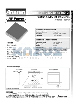RFP-250250-4Y100-2 datasheet - Surface Mount Resistors