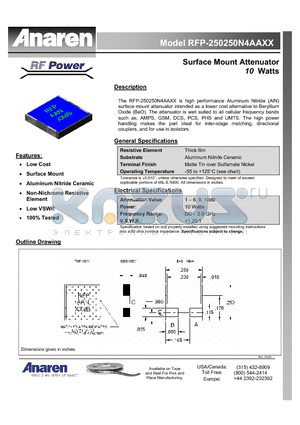 RFP-250250N4AA2 datasheet - Surface Mount Attenuator 10 Watts