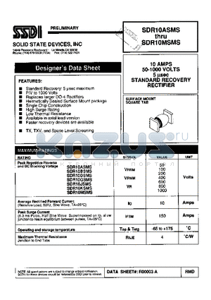 SDR10ASMS datasheet - 10 AMPS 950 -1000 VOLTS 5 uSEC STANDARD RECOVERY RECTIFIER