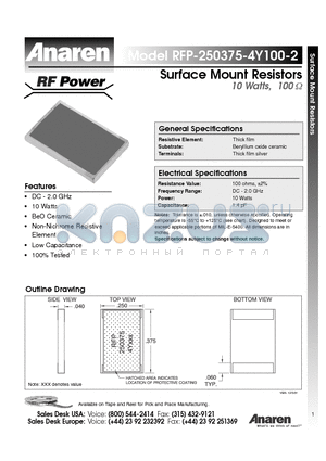 RFP-250375-4Y100-2 datasheet - Surface Mount Resistors