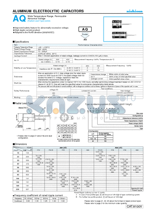 UAQ2D181MHD datasheet - ALUMINUM ELECTROLYTIC CAPACITORS