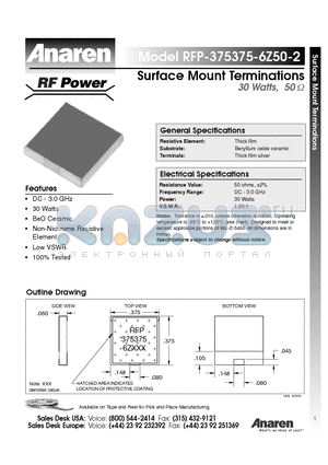 RFP-375375-6Z50-2 datasheet - Surface Mount Terminations 30 Watts, 50ohm