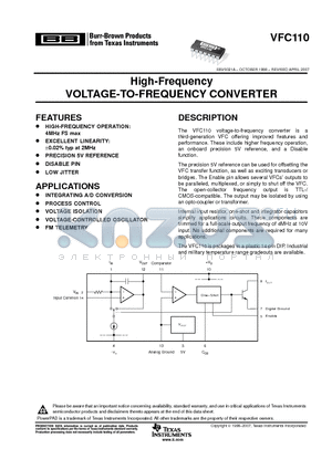 VFC110 datasheet - High-Frequency VOLTAGE-TO-FREQUENCY CONVERTER