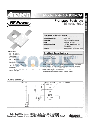 RFP-50-100RCG datasheet - Flanged Resistors