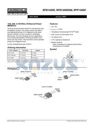 RFP14N05 datasheet - 14A, 50V, 0.100 Ohm, N-Channel Power MOSFETs