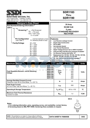 SDR1183TXV datasheet - 35 Amp 50-600 Volt 5 nsec STANDARD RECOVERY RECTIFIER