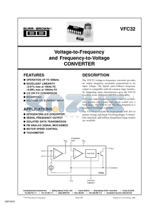 VFC32 datasheet - Voltage-to-Frequency and Frequency-to-Voltage CONVERTER